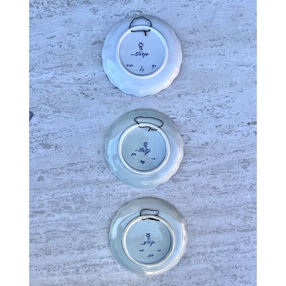 Delft Blue Floral Decorative Plates Set Of 3 Marked 1960s 1970s Ceramic READ - Picture 2 of 16